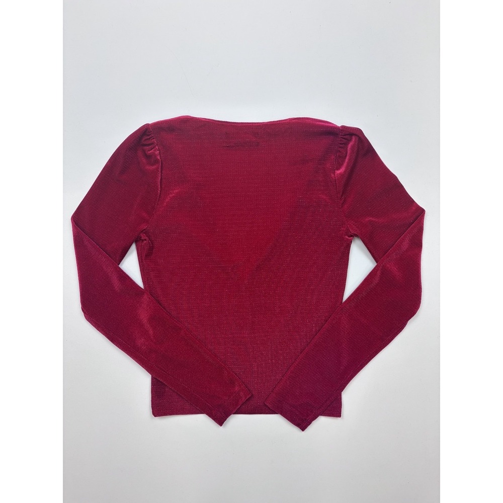 Urban Outfitters Velvet Red Metallic Deep Plunge Long Sleeve Slim Fit Top‎ Small - Picture 5 of 10